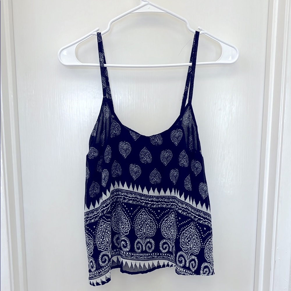 Navy and White Paisley Flowy Tank Top
